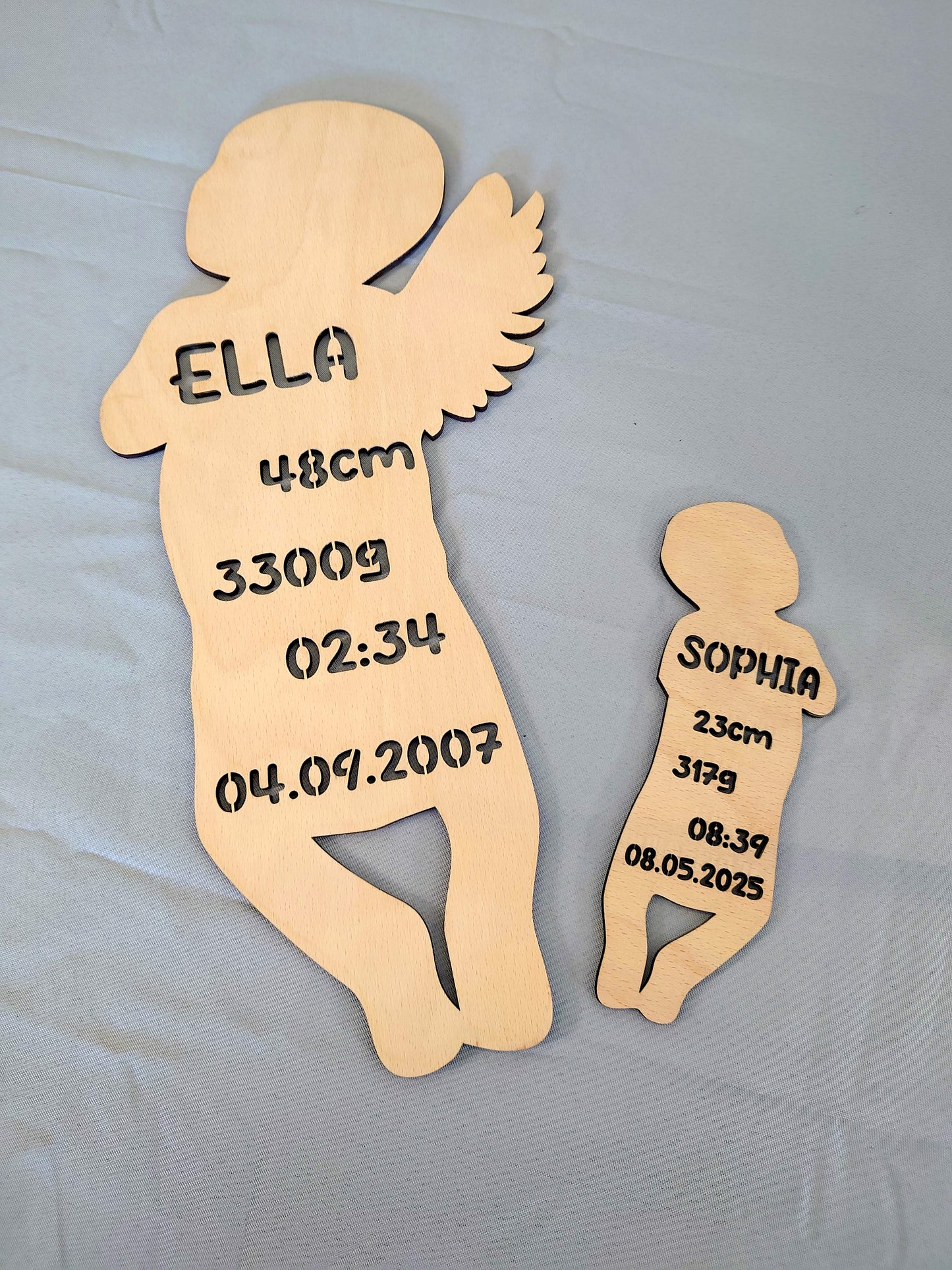 Echtmaß - Babysilhouette mit Flügel