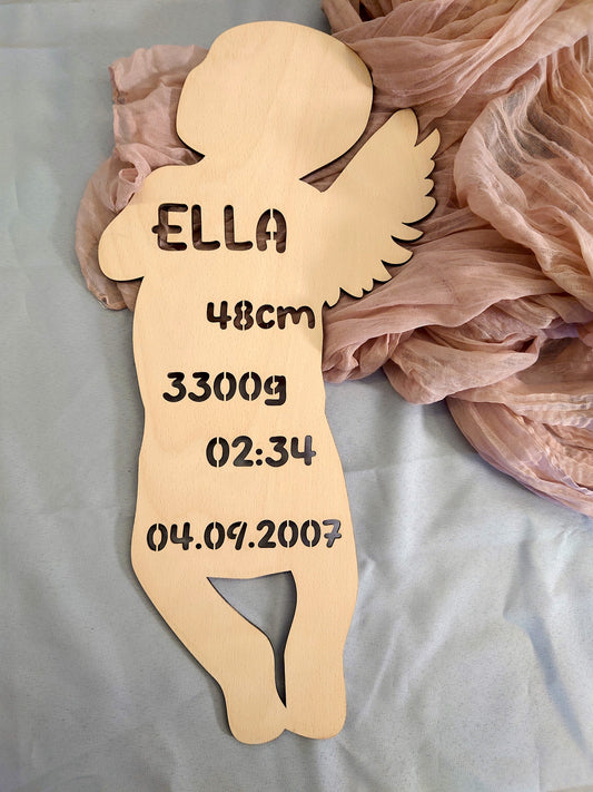 Echtmaß - Babysilhouette mit Flügel